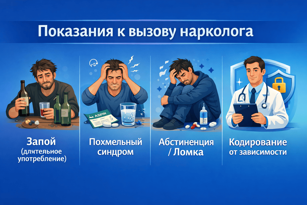 Показания для вызова нарколога на дом